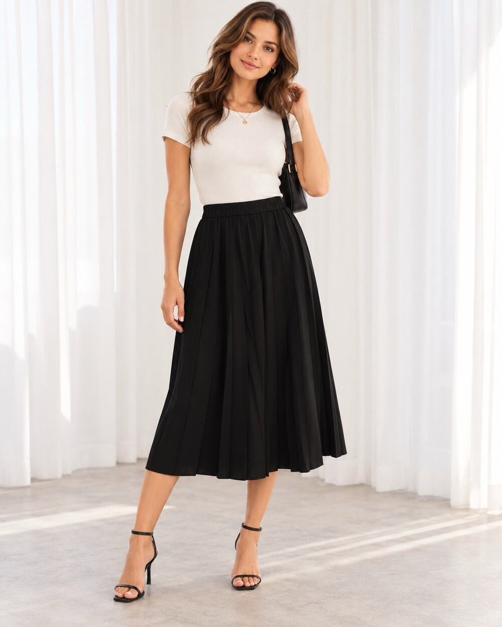 Talbots Women's Black Wool Twill Pleated Midi Skirt Zip Closure Solid Sz 12